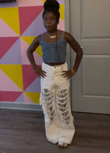 White distressed linen Pants 5-13